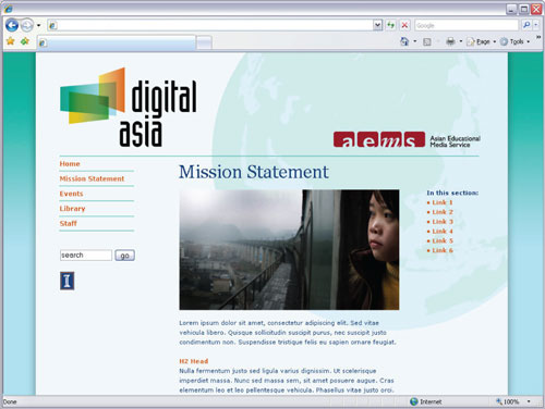 Digital Asia web page mockup